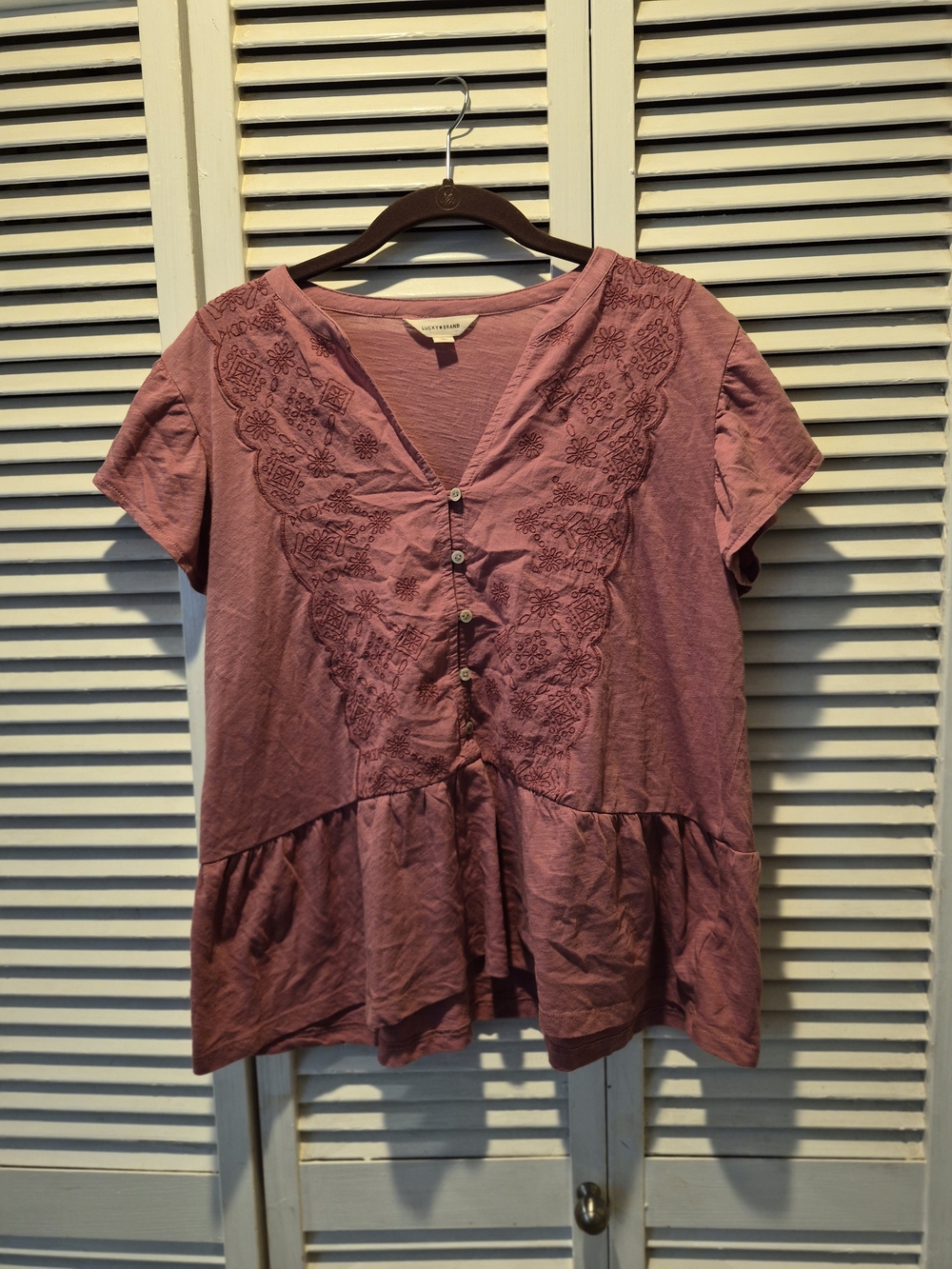 Lucky Brand Mauve Embroidered Peplum Tunic, NWOT